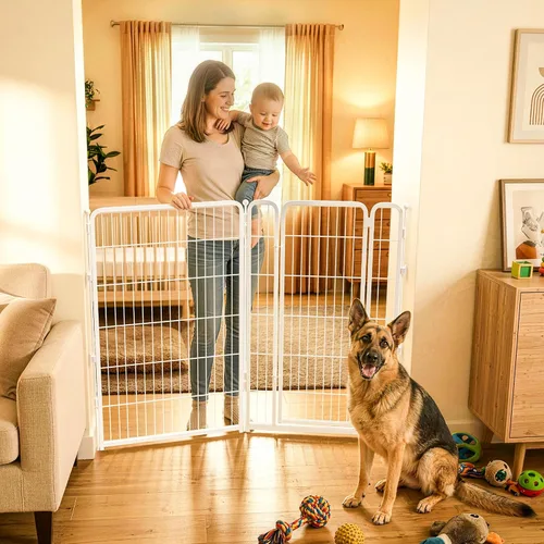 Vista 32 de FXW - Puerta para perro, extra ancha ajustable para aberturas de hasta 46 pulgadas, 24 pulgadas de alto Negro