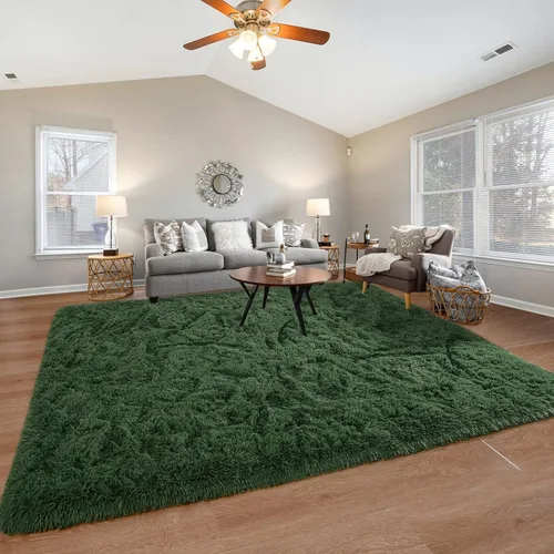 Vista 6 de Pettop Alfombra de Área Esponjosa Verde Profundo para Dormitorio Sala de Estar, 3x5 Pies Alfombras Shaggy de Felpa Super Suaves y Peludas para Niñas