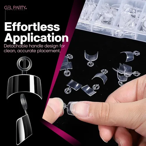 Vista 2 de GELPARTY - Puntas de uñas de gel suave, media cubierta, 240 unidades, 12 Transparente