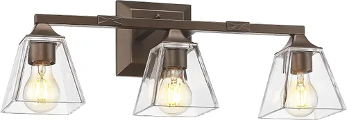 Vista 12 de HWH - Lámpara de baño moderna, lámpara de tocador de pared de níquel cepillado, lámpara de pared de tocador con campana cuadrada y pantalla