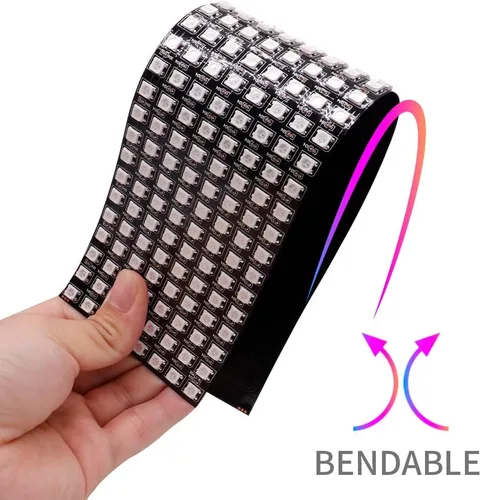 Vista 5 de WS2812B RGB LED Digital Flexible Panel de luz direccionable individualmente WS2812 8X8 16X16 8X32 Módulo LED Matriz Pantalla DC5V