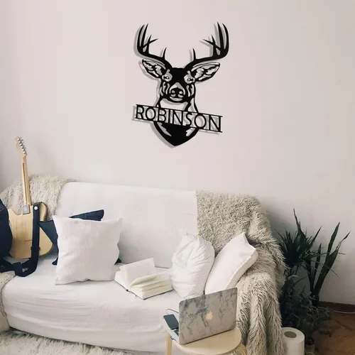 Vista 5 de Letrero de metal con cabeza de ciervo, decoración de cabeza de ciervo, monograma personalizado, inspirado en cazador, arte de pared de metal