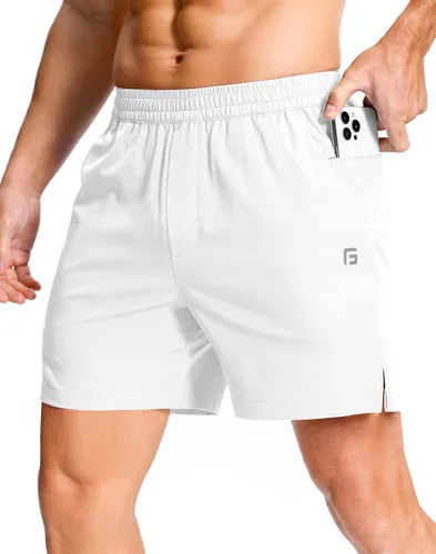 Vista 9 de GGJ Pantalones cortos deportivos ligeros para hombre con 2 bolsillos con cremallera de 7/5/9 pulgadas, pantalones cortos de tenis de secado rápido
