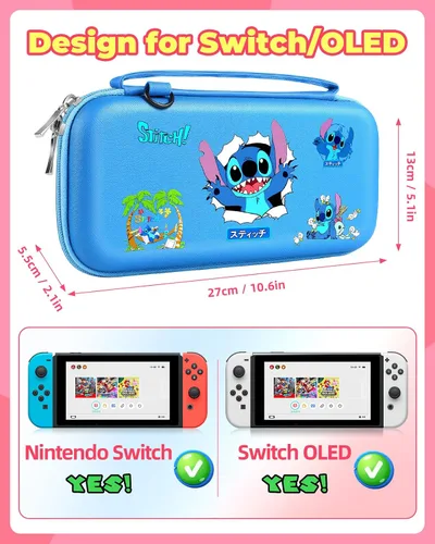 Vista 2 de Xinocy Carrying Case for Nintendo SwitchSwitch OLED Travel Carry Cases for Teen Kids Boys Girls Cute Kawaii Girly Cartoon Portable Hard Shell Covers