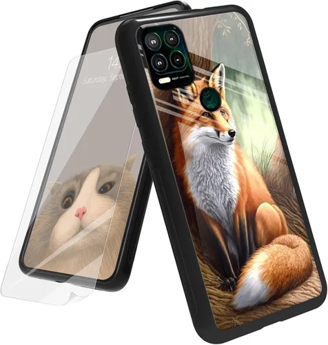 Vista 126 de Funda para Motorola Moto G Play 4G 2024 con protector de pantalla, parte trasera de vidrio templado + funda de silicona suave TPU absorción