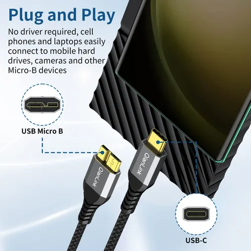 Vista 4 de QianLink - Cable de disco duro micro B a USB C de 10 Gbps (1.6 pies), USB C a cable de disco duro externo para Seagate WD, Toshiba, Westgate