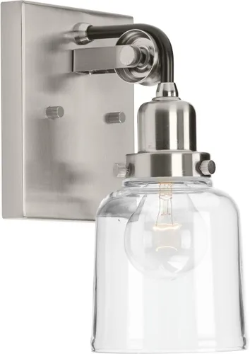 Vista 8 de Progress Lighting Rushton Collection - Lámpara de tocador de baño de cristal transparente (1 lámpara), níquel cepillado