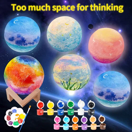 Vista 3 de Weceit Pinta tu propia lámpara de luna, luz de luna galaxia 3D DIY con 12 pinturas de acuarela no tóxicas, artes y manualidades para niños de 8 a 12