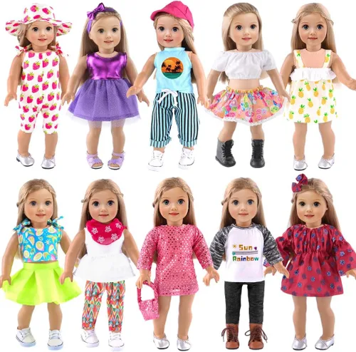 Vista 9 de Ebuddy Ropa y accesorios para muñecas: 8 juegos con zapatos, mochila, gafas, cámara, almohadilla para muñecas de 18 pulgadas