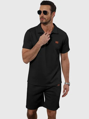 Vista 4 de Ryehack Conjunto deportivo de 2 piezas para hombre, conjunto de sudadera tipo polo con cremallera jacquard