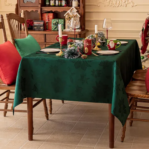 Vista 2 de Softalker - Mantel navideño de jacquard, mantel rectangular de damasco vintage de invierno, mantel de poliéster impermeable con copos de nieve