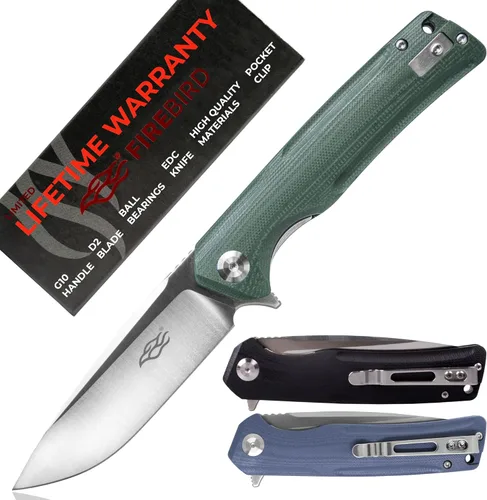 Vista 11 de Firebird GANZO FH91-BK Cuchillo plegable de bolsillo con rodamiento de bolas, hoja de acero D2, mango ergonómico G10 antideslizante con clip Negro