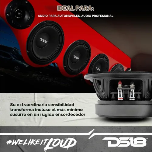Vista 3 de DS18 PRO-EXL64 - Altavoz de 6.5 pulgadas, rango medio, bala de aluminio roja, 600 W máximo, 300 W RMS, 4 ohmios, imán de ferrita, para el audio