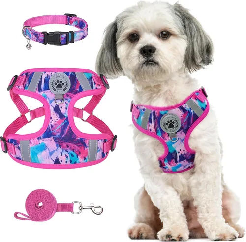 Vista 12 de BEAUTYZOO Step in - Juego de arnés para perro, collar y correa para perros pequeños, medianos y grandes, arnés para cachorro sin tirones, sin Beige