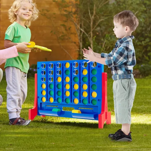 Vista 3 de COSTWAY - Juego gigante de 4 en línea con bolsa de transporte de almacenamiento, juego Jumbo de 4 en fila con ajedrez, deslizador de liberación