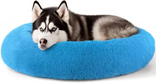 Vista 11 de Hoewina - Cama redonda, calmante, en forma de rosquilla, lavable, esponjosa para interiores, perros y gatos pequeños y medianos, negro, 20 pulgadas