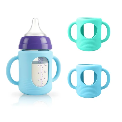 Vista 11 de 2-Pack Silicone Sleeves for New Lansinoh & Pigeon Glass Baby Bottle 8 oz A-light pink