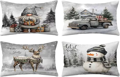 Vista 27 de Juego de 4 fundas de almohada de Navidad de 12 x 12 pulgadas, fundas de almohada de terciopelo de Navidad, fundas de almohada doradas y rojas