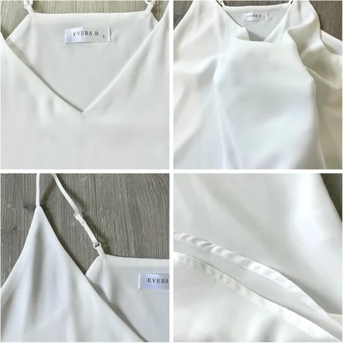Vista 6 de Camiseta de chifón con tirantes delgados ajustables y cuello en V