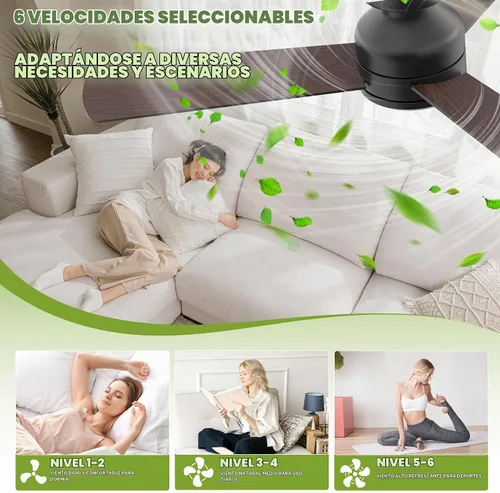 Vista 2 de Ventiladores de techo con luces, ventilador de techo moderno de perfil bajo de 42 pulgadas con luz y control remoto, 3CCT, motor CC reversible de 6