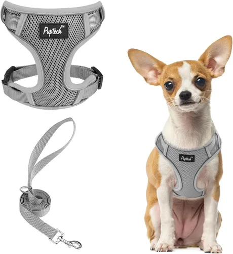 Vista 44 de PUPTECK Juego de arnés y correa para perro pequeño, arnés ajustable sin tirones para cachorro, chaleco de malla suave reflectante para mascotas