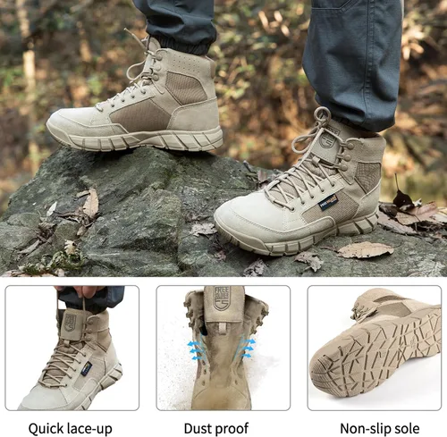 Vista 2 de FREE SOLDIER Waterproof Hiking Work Boots Men's Tactical Boots 6 Inches Lightweight Military Boots Breathable Desert Boots
