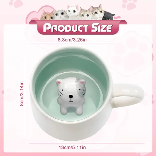 Vista 2 de Lindo Gato en Taza, Taza de Té de Cerámica de Animal 3D, Tazas de Café, Regalos del Día de San Valentín Día de las Madres Pascua Navidad