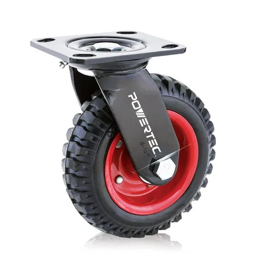 Vista 7 de POWERTEC Ruedas giratorias de 6 pulgadas, ruedas de placa fija resistentes con banda de rodadura de goma para banco de trabajo, carrito, carro