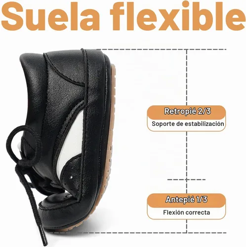 Vista 5 de ESTAMICO Zapatos para bebés niños Prewalker PU Sneakers Negro+Blanco