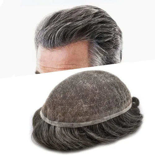 Vista 108 de PUNRU HAIR Completo Swiss Lace Toupee para hombres Sistema de cabello humano real Sistema de reemplazo de cabello humano para hombre Toupee
