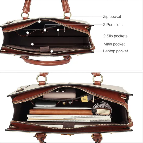 Vista 5 de BOSTANTEN Maletín para mujer de 15.6 pulgadas, bolso de cuero para laptop vintage, elegante bolso de negocios para abogadas, bolsa de trabajo