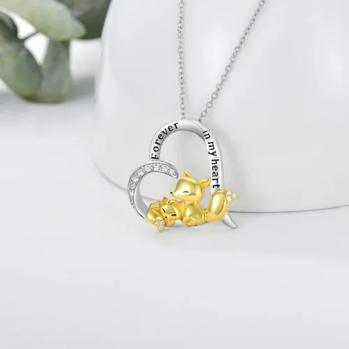 Vista 2 de LONAGO Mother and Child Fox Necklace Sterling Silver, Foxes Heart Necklace Gift for Mother Grandmother Mom Daughter Women