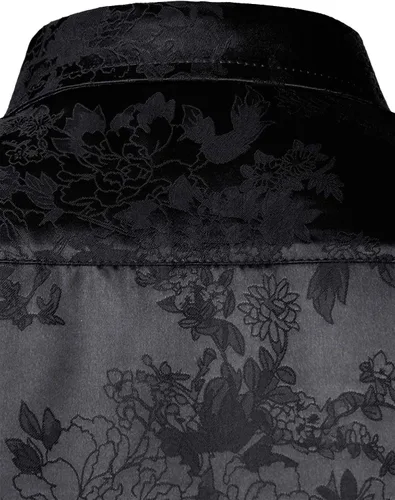 Vista 5 de ZEROYAA Camisas de vestir con botones de manga larga y estampado floral de jacquard rosa satinado brillante para hombre para fiesta de graduación