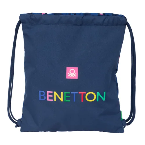 Vista 2 de Bolsa Mochila con Cuerdas Benetton Damero Azul marino 35 x 40 x 1 cm