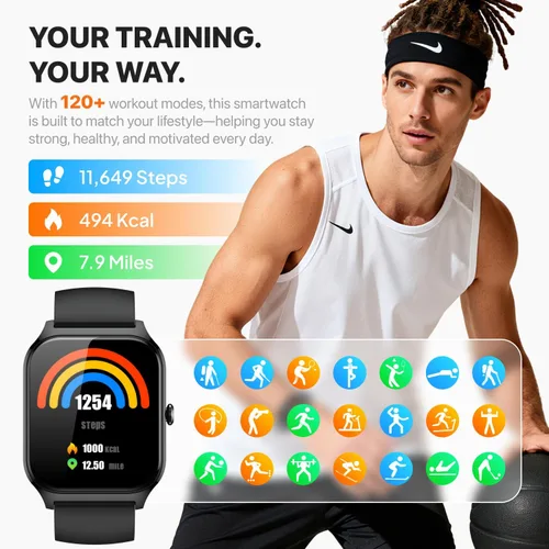 Vista 3 de Reloj inteligente para mujeres y hombres, (responder/hacer llamadas) 1.83 pulgadas, reloj inteligente con seguimiento de actividad física