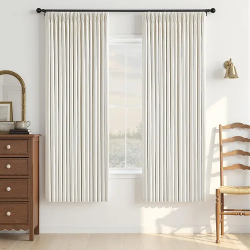 Vista 83 de Cortinas opacas de lino plisado natural de 96 pulgadas de largo