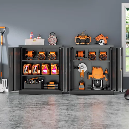 Vista 2 de INTERGREAT Armarios de almacenamiento de metal con cerradura, gabinete de almacenamiento de oficina con cerradura de 36 pulgadas con 2 puertas y 2