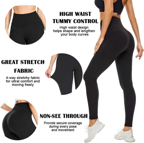 Vista 5 de FULLSOFT 3 Pack Leggings for Women High Waisted Tummy Control Athletic Pants Dance Pants for Workout Yoga Reg & Plus