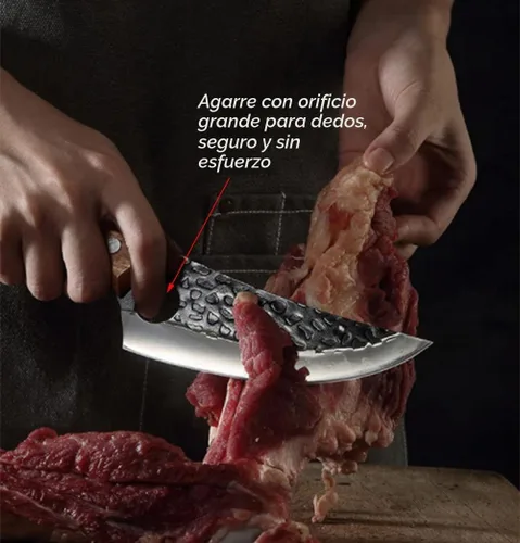 Vista 6 de Kitory Cuchillo de carnicero para cortar carne, cuchillo vikingo forjado a mano con mango ergonómico de madera, cuchillo de chef chino de acero