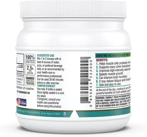 Vista 6 de Kappa Nutrition Monohidrato de creatina en polvo, fórmula de aminoácidos puros, apoya la fuerza muscular, la energía celular y el enfoque mental*