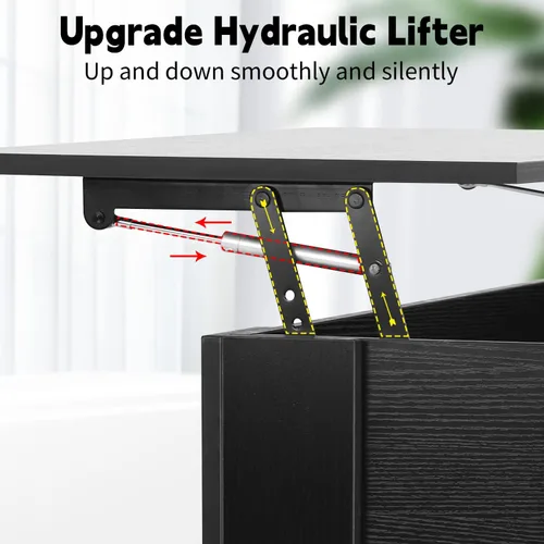 Vista 5 de Mesa de centro elevable con compartimento oculto y almacenamiento, mesas de centro elevables de madera moderna para sala de estar y sala