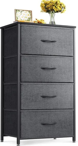 Vista 8 de ODK Cómoda para dormitorio con 4 cajones de almacenamiento, cómoda pequeña cofre de cajones de tela con marco de acero resistente, parte superior