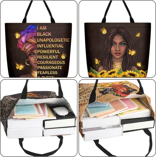 Vista 5 de Silkfly Paquete de 4 bolsas de mano afroamericanas para mujer, bolso de hombro grande, bolso de mano negro para niña, bolso de mano de trabajo