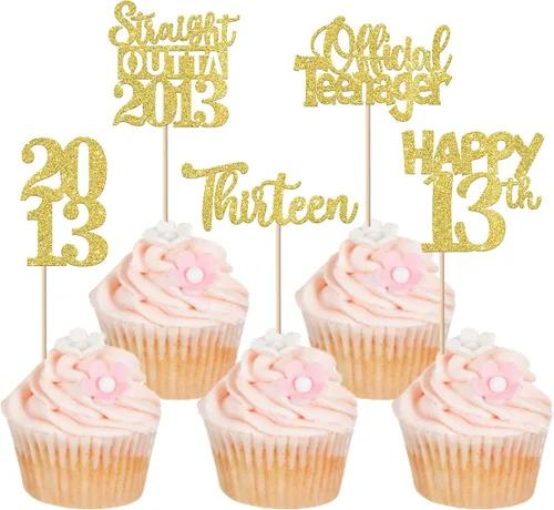 Vista 55 de 30 piezas negras para cupcakes de 10.º cumpleaños con purpurina Ten Happy 10 Straight Outta 2016 para saludos a 10 años 10 cumpleaños, boda Negro