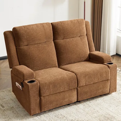 Vista 14 de Sofá reclinable de dos plazas, sofá biplaza con reposapiés ajustable, sillón reclinable de pared para sala de estar, cine en casa y RV (beige)