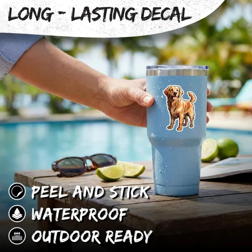 Vista 3 de Adhesivo Golden Retriever de 4 pulgadas, diseño de perro y familia, cachorro dorado, impermeable para laptop, botella de agua, vaso de automóvil
