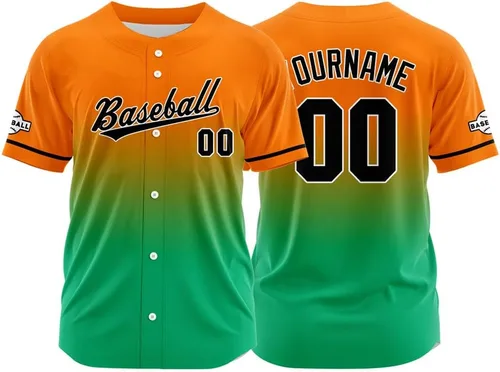 Vista 25 de Camiseta de béisbol con degradado personalizado, nombre, número y logotipo personalizados para hombres, mujeres y niños