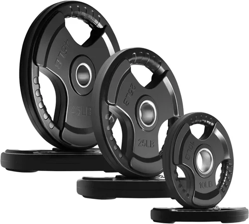 Vista 13 de RitFit Olympic Rubber Grip Weight Plates, 2-Inch Barbell Set Solid Iron Core, Rubber Coated, 2-Inch Olympic Bar Compatible, 3-Hole Grip, 2.5LB to