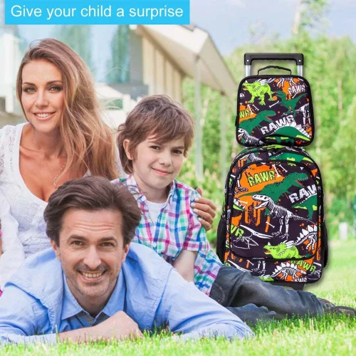 Vista 3 de Mochila con ruedas para niños y niñas, mochila escolar con ruedas para niños pequeños