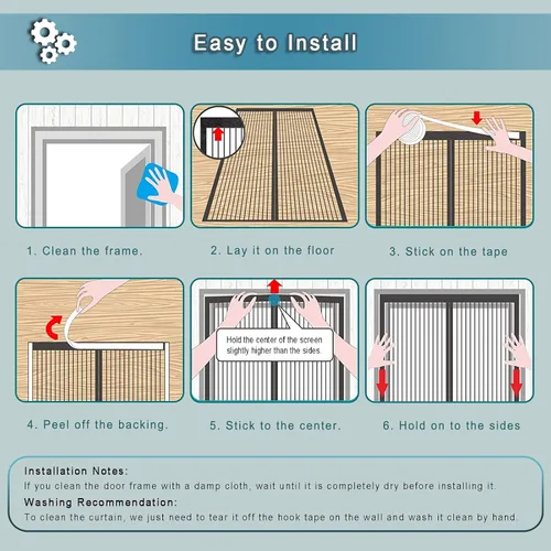 Vista 6 de Puerta mosquitera magnética para garaje de 27 x 70 pulgadas, se adapta a puertas de 25 x 68 pulgadas, con potentes imanes aptos para mascotas